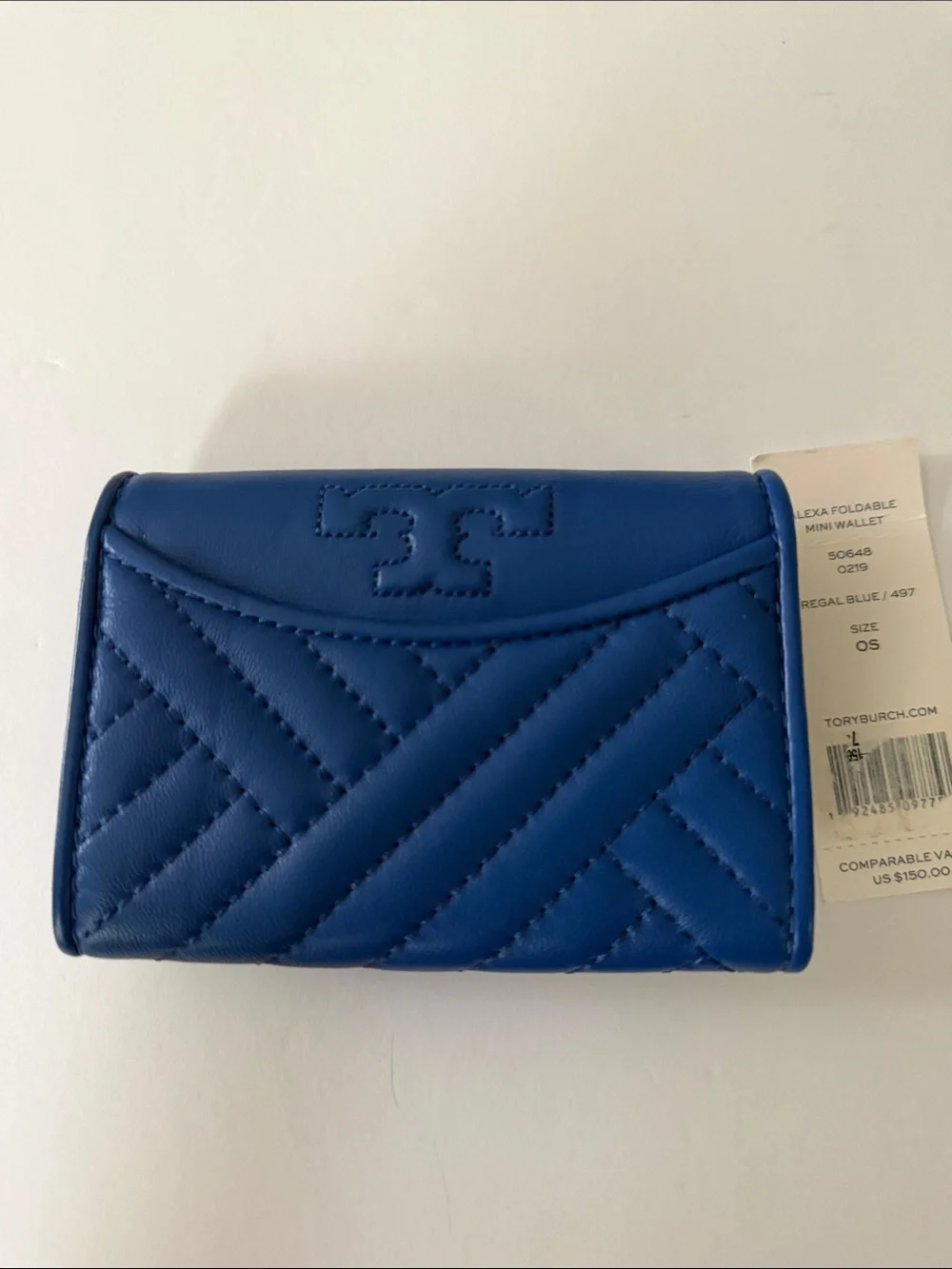 Tory Burch Quilted Foldable Mini Wallet in Regal Blue